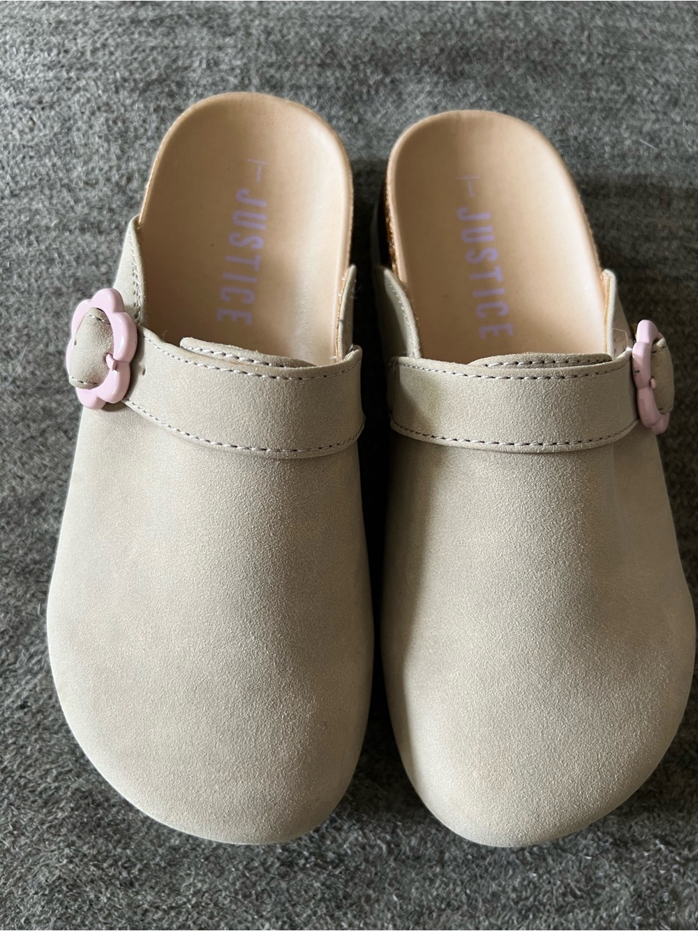 Justice Clog Shoes Girls Size 1 Beige Flower Buckle Slip On Platform Mules